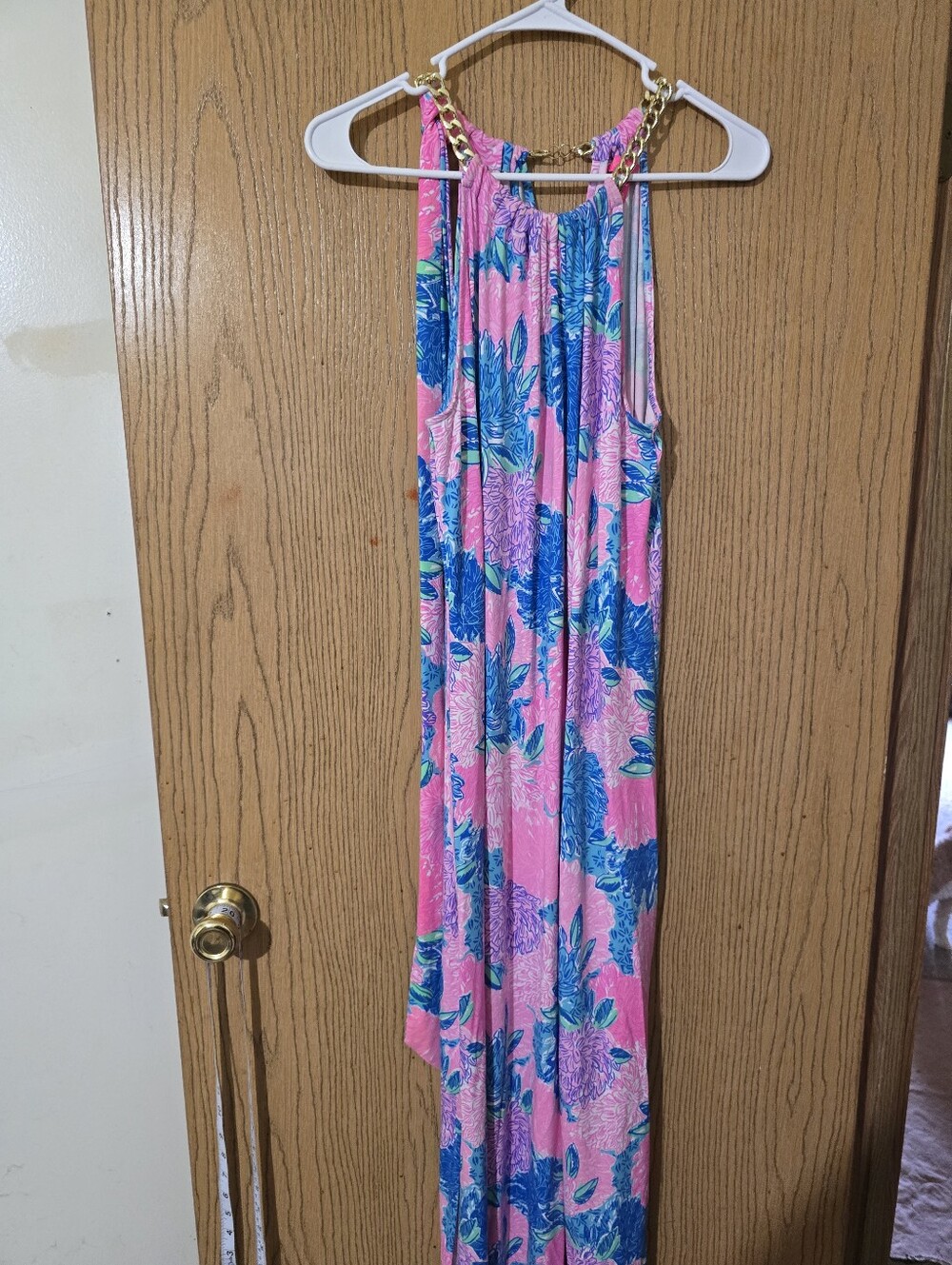 Lilly Pulitzer Pink & Blue Floral Maxi Dress with Side Slit - Picture 3 of 6